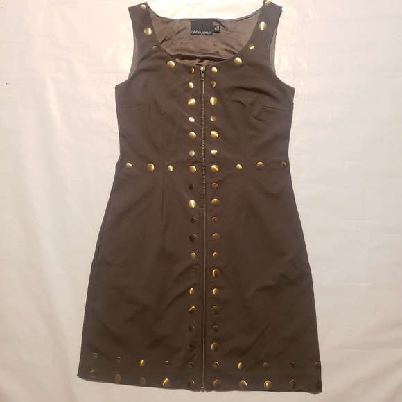 Cynthia Rowley Army Green/Gold Sheath Dress Medium - Picture 2 of 8